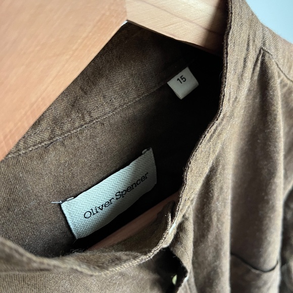 Brown Collarless L/S Button Down - Sz 15 - SMALL - Picture 2 of 2